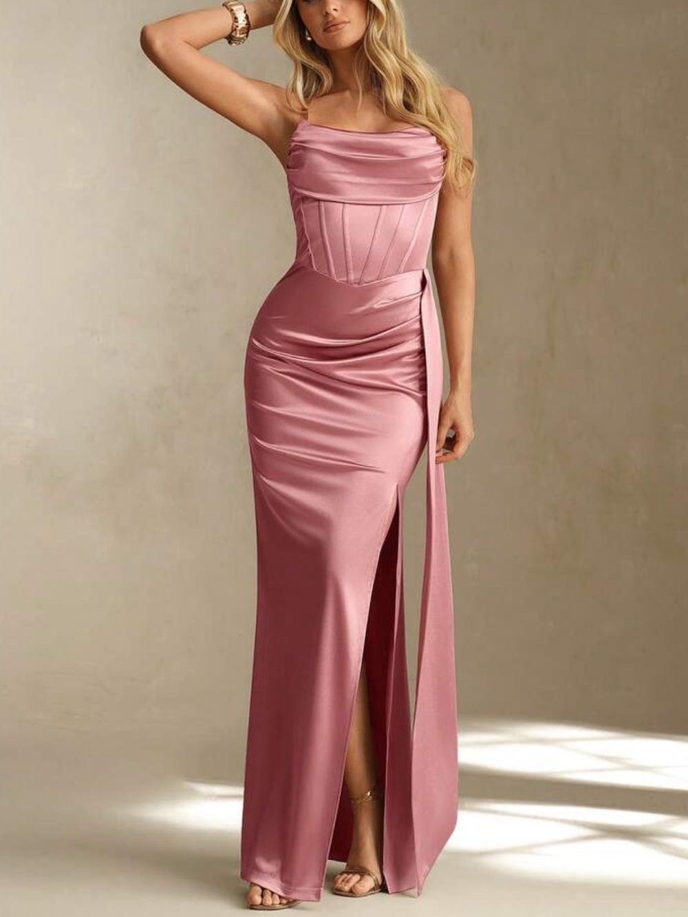 Luxe party prom bridesmaids slit thigh dress - Picture 2 of 7